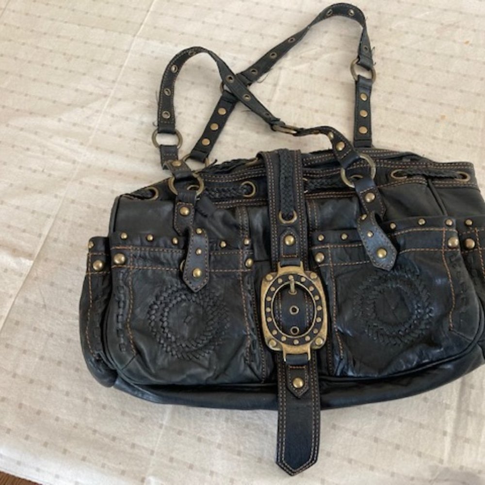 VINTAGE BETSEY JOHNSON Brown Studded Leather Bag